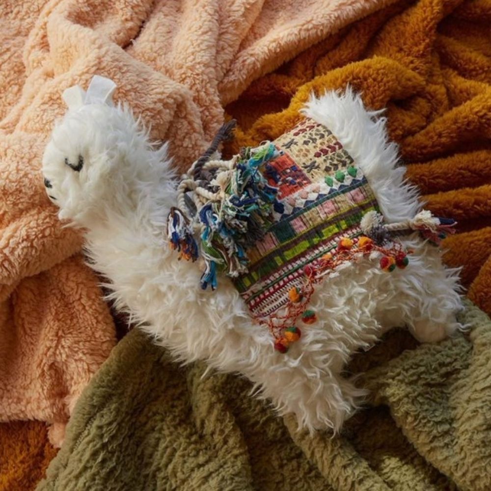 Urban Outfitters White Llama Accent Pillow with Multicolor Saddle